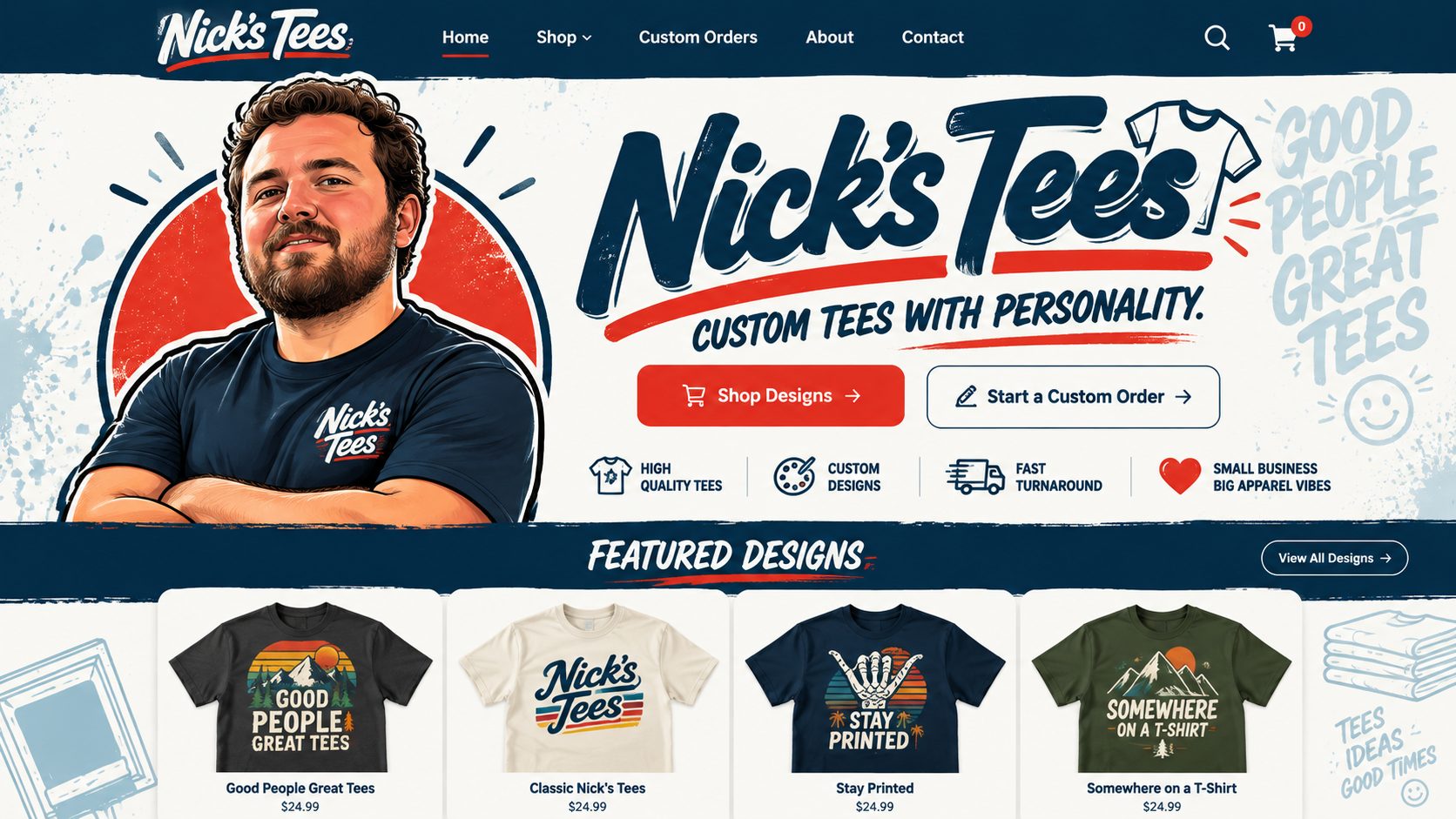 Nick's Tees custom T-shirt banner